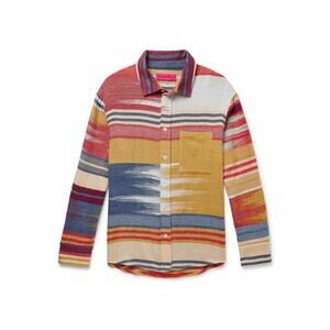 Elder Statesman Mens Cashmere Blanket Stripe Over Shirt in Sahara Stripe M